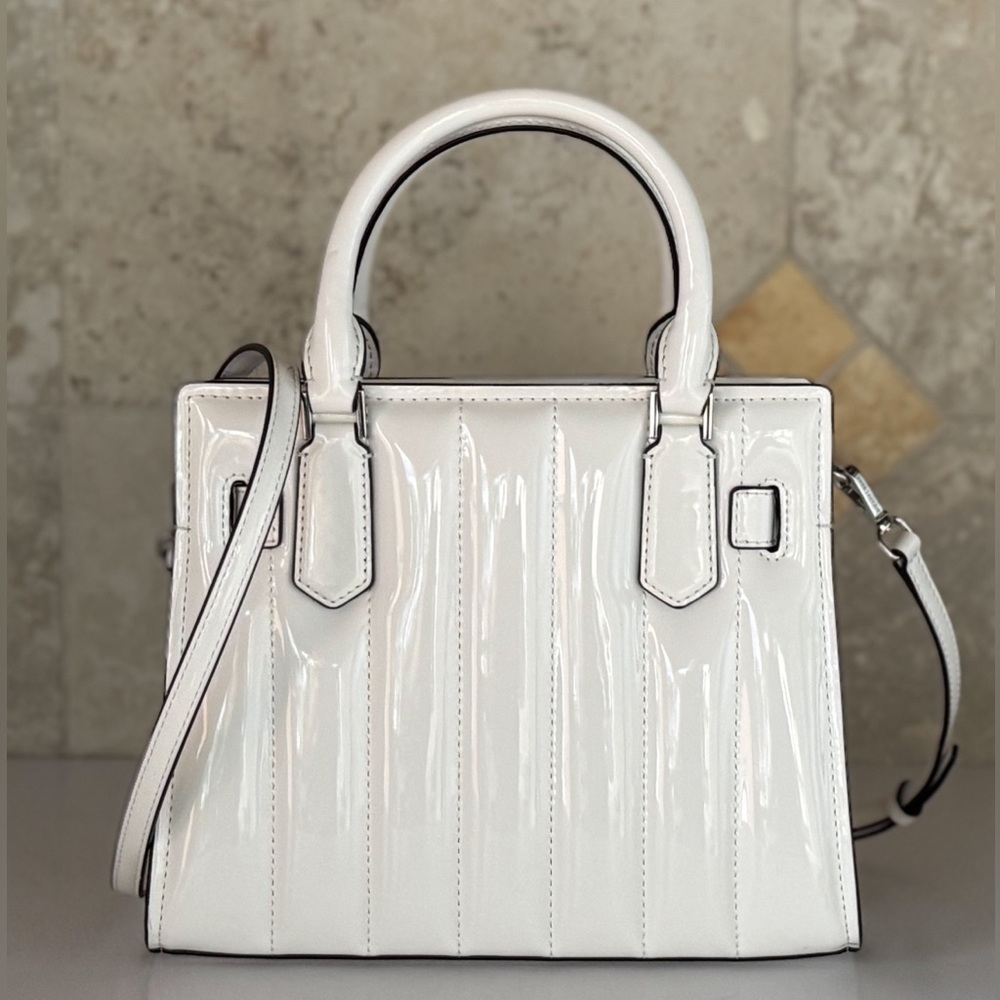 Michael Kors Hamilton Glossy White Quilted Satchel Shoulder Bag - Picture 2 of 13